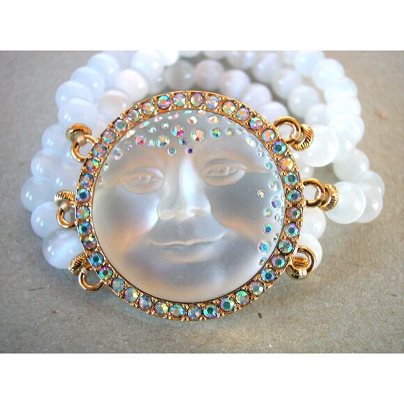 Kirks Folly Seaview Moon Bracelet White Rhinestone Crystal Bead Stretch RARE - Picture 1 of 4